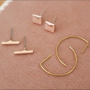 Rose gold and brass earring stud set